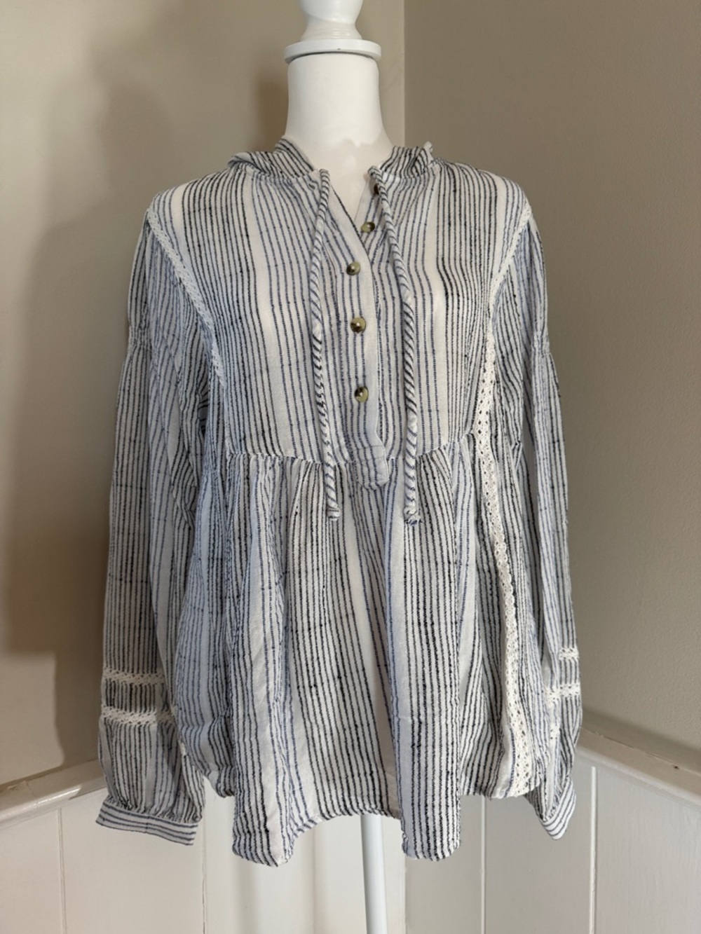 Free People Striped Baja Babe Hooded Oversized Tunic Size XS